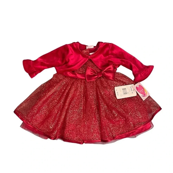 New Youngland Baby Red Glitter Dress & Jacket Set (6-9 Months) - NWT - Picture 1 of 10